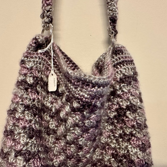 Handcrafted Purple and Gray Crochet Shoulder Bag - Picture 6 of 6